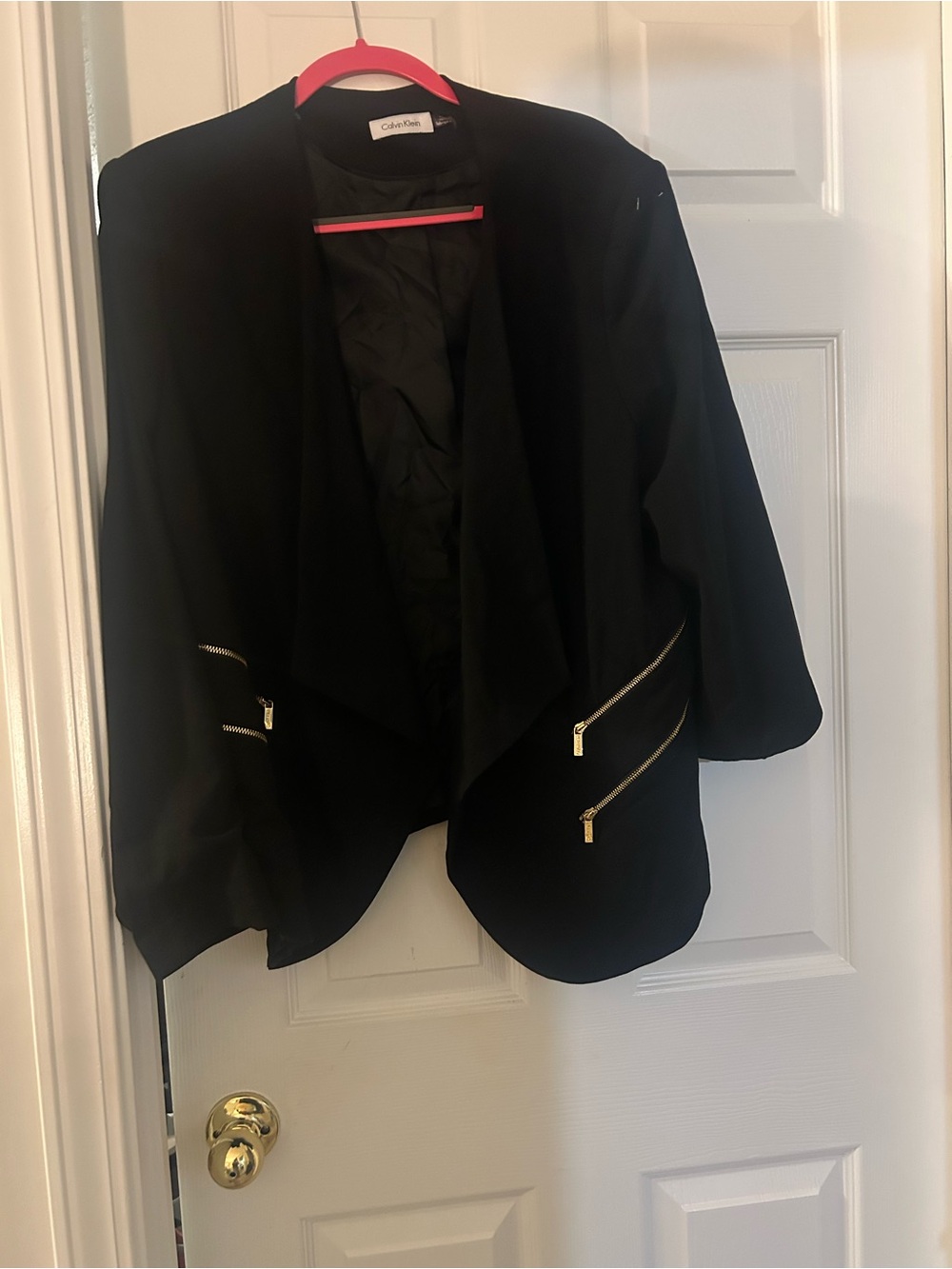 Calvin Klein Black Draped Blazer with Gold Zippers